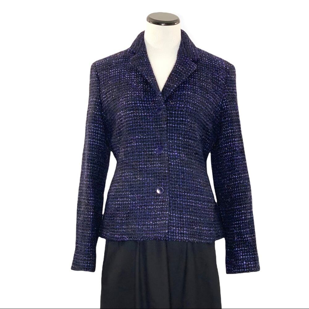 Jones New York Black Lilac Metallic Fitted Tweed Jacket 8